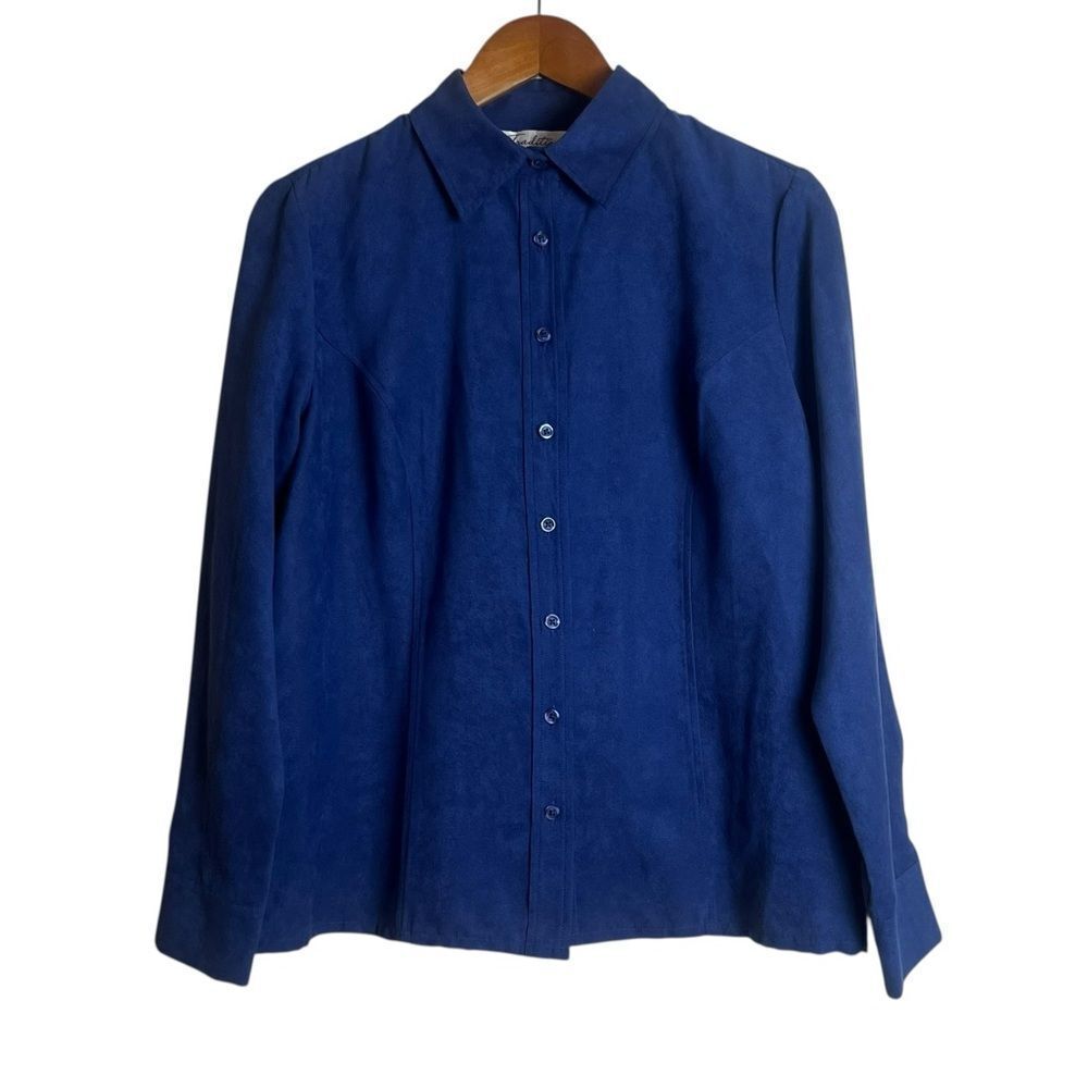 Tradition blue faux suede like button up shirt. Size 10
